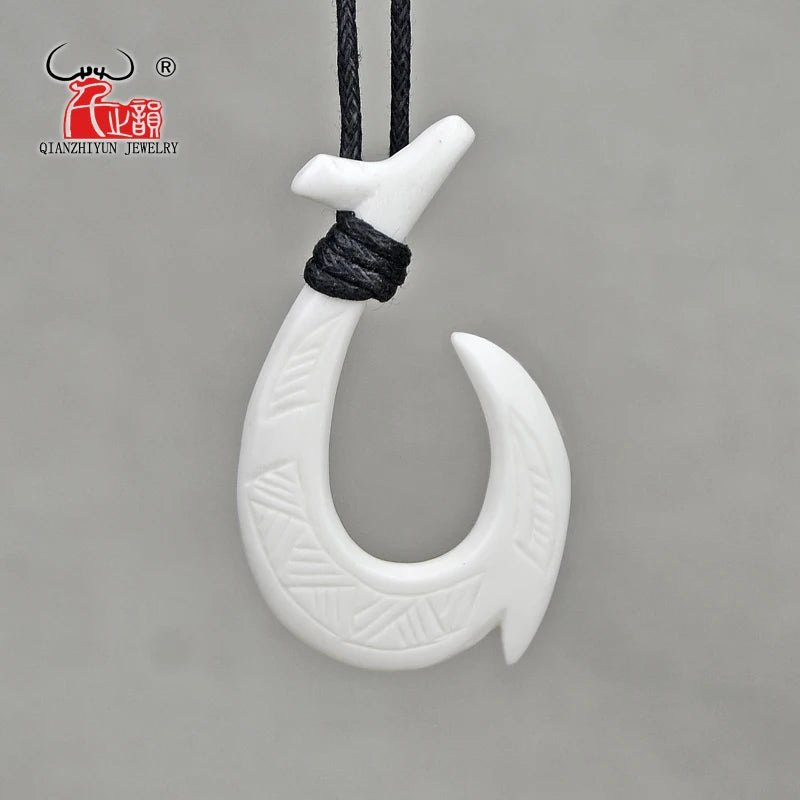 GX121 Handmade Men's Jewelry Pendant Yak Bone Fish Hook Choker Hawaii Necklace for surfing