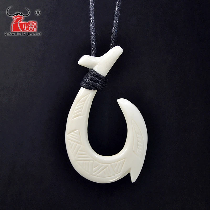 GX121 Handmade Men's Jewelry Pendant Yak Bone Fish Hook Choker Hawaii Necklace for surfing