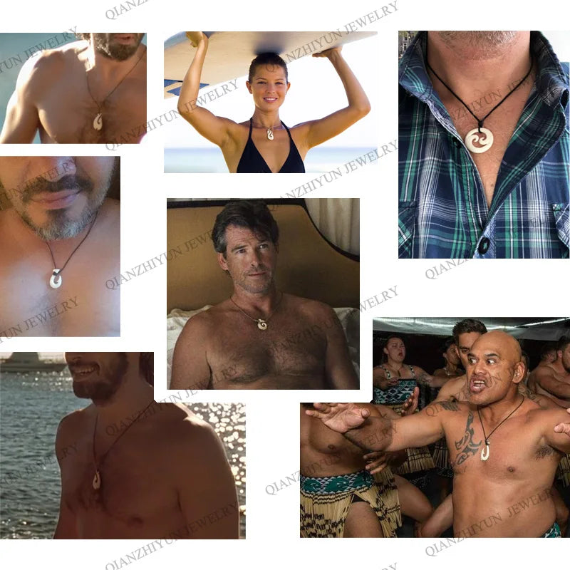 GX121 Handmade Men's Jewelry Pendant Yak Bone Fish Hook Choker Hawaii Necklace for surfing