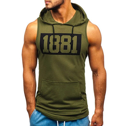 Sports Tank Tops Men Fitness Muscle Print Sleeveless Hoodie