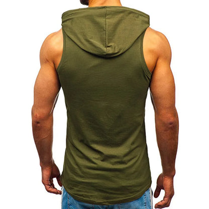 Sports Tank Tops Men Fitness Muscle Print Sleeveless Hoodie