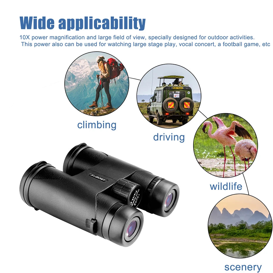 SVBONY SA202 Telescope 10X42 Binoculars Professional Roof Prism Powerful Camping Equipment for Travel Outdoor Survival