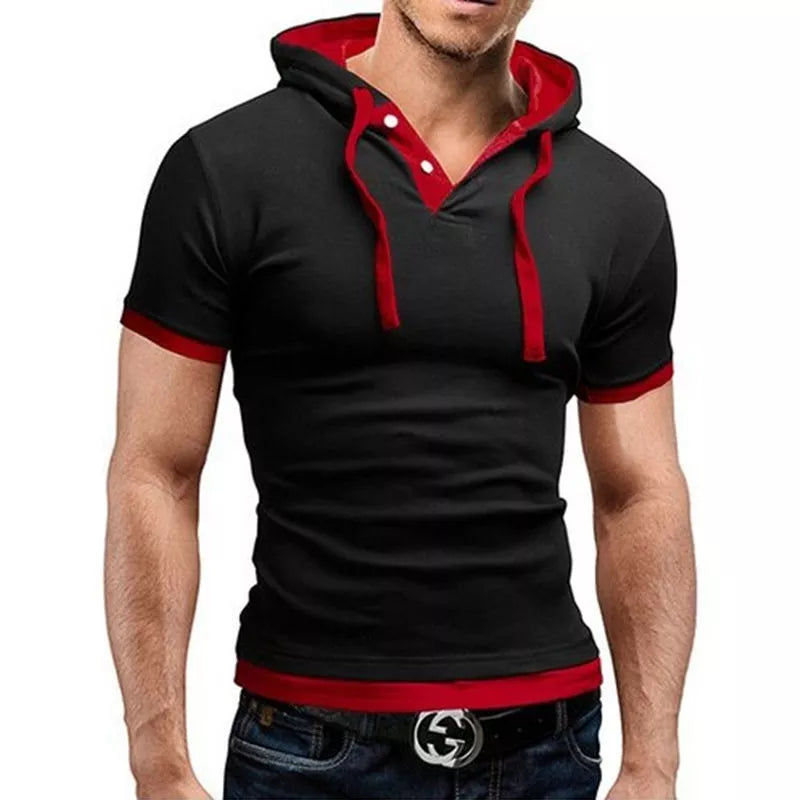 Men's T Shirt 2024 Summer Slim Fitness Hooded Short-Sleeved