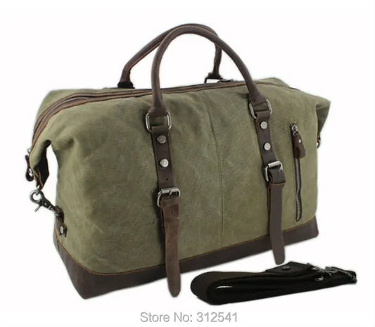 Vintage military Canvas Leather men travel bags Carry on Luggage bags Men Duffel bags travel tote large weekend Bag Overnight