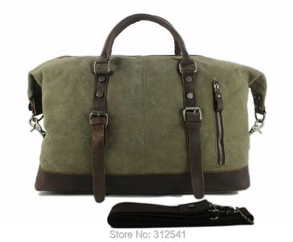 Vintage military Canvas Leather men travel bags Carry on Luggage bags Men Duffel bags travel tote large weekend Bag Overnight