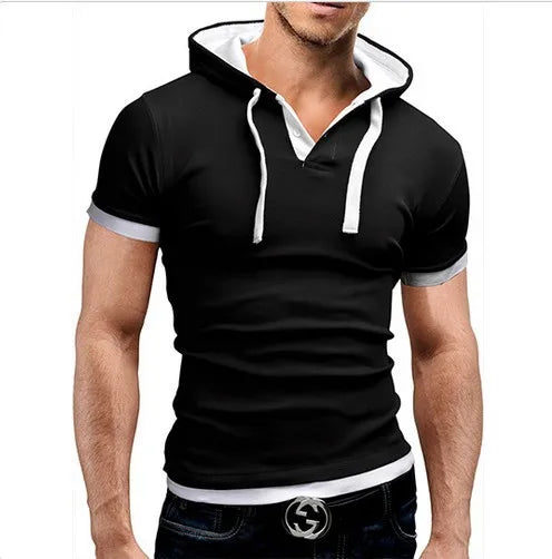 Men's T Shirt 2024 Summer Slim Fitness Hooded Short-Sleeved