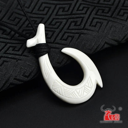 GX121 Handmade Men's Jewelry Pendant Yak Bone Fish Hook Choker Hawaii Necklace for surfing