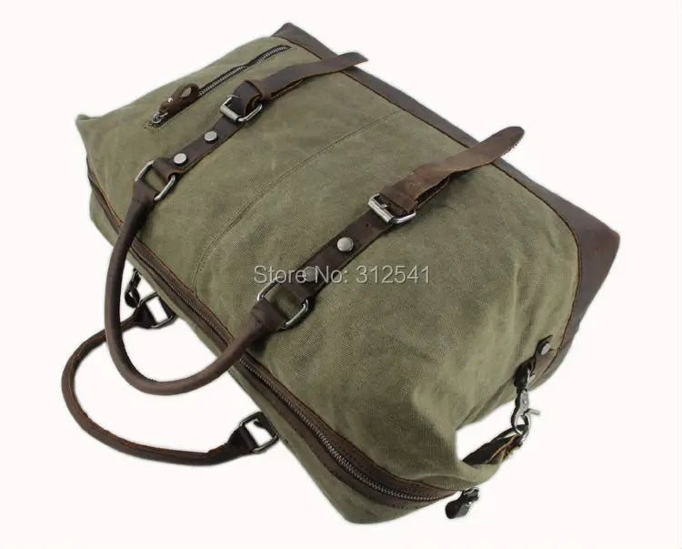 Vintage military Canvas Leather men travel bags Carry on Luggage bags Men Duffel bags travel tote large weekend Bag Overnight