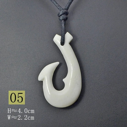 Handmade Carved Yak Bone Fish Hook Pendant