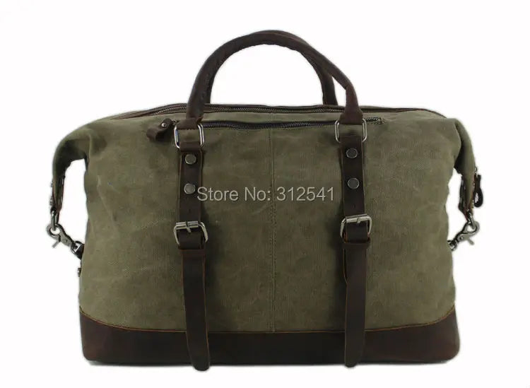 Vintage military Canvas Leather men travel bags Carry on Luggage bags Men Duffel bags travel tote large weekend Bag Overnight