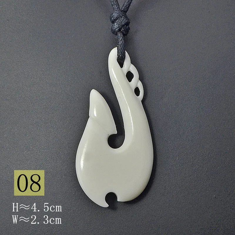 Handmade Carved Yak Bone Fish Hook Pendant