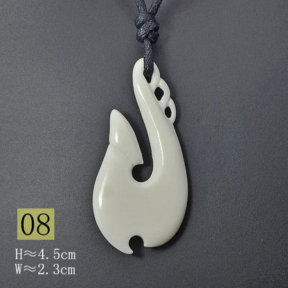 Handmade Carved Yak Bone Fish Hook Pendant