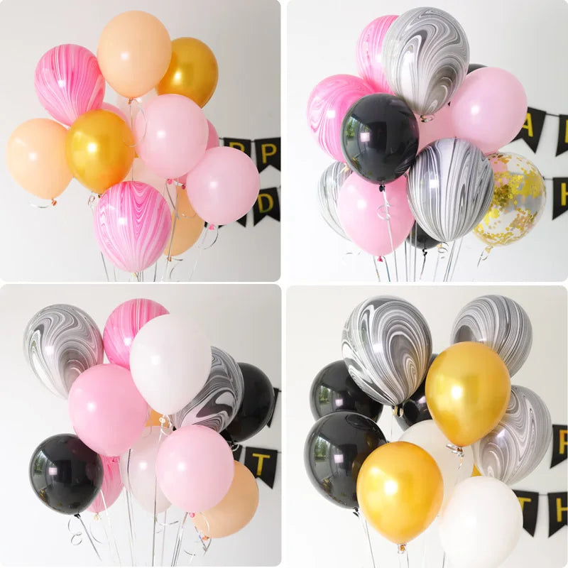 30pcs 12inch Agate Balloons with Confetti Balloon Metal Latex Balloon