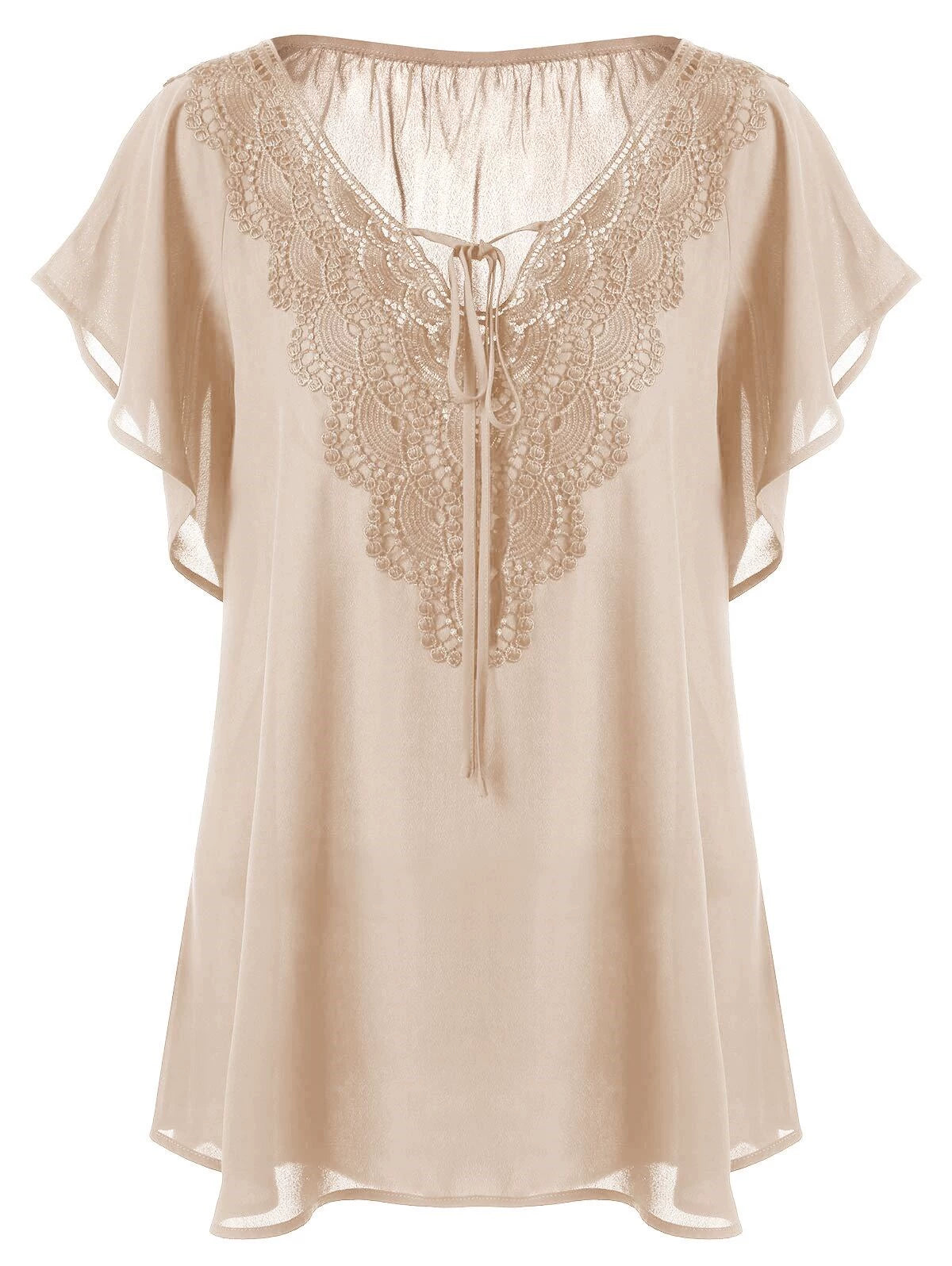 Women's European and American-Style Large-Size Panel Short-Sleeve Lace