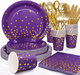 Purple Gold Point Printed Disposable Tableware Plates Party Decor Paper Plates Cups Happy Girls 1st Birthday Party Supplies Kids