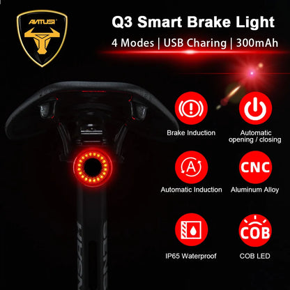 Bicycle Smart Auto Brake Sensing Light IPx6 Waterproof