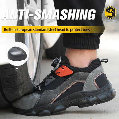 Breathable Safety Shoes Men Rotating Buttons Sneaker