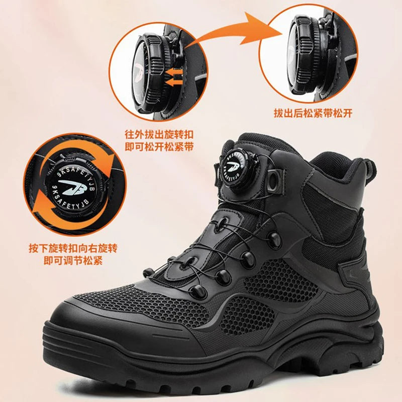 2023 Top Grade Rotary Buckle Men Work Safety Boots Work Sneakers Safety Shoes Men Indestructible Work Boots Anti smashing 9195