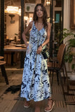 Summer 2023 New Women's Strap Floral Full Body Dress Beach Long dress Seaside Vacation French style Waist Hugging Draping Effect