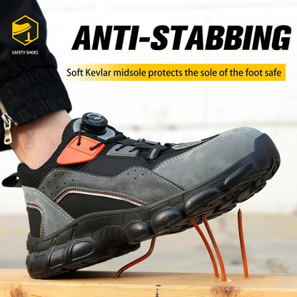 Breathable Safety Shoes Men Rotating Buttons Sneaker