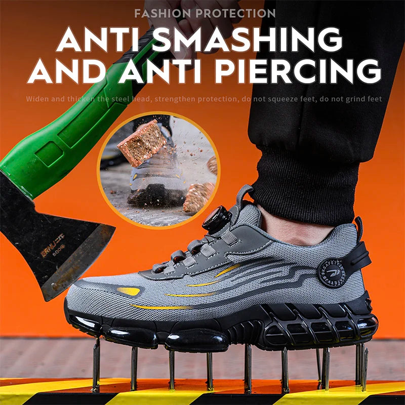 Rotating Button New Safety Sneakers Shoes Men Anti-smash Anti-puncture Work Shoes