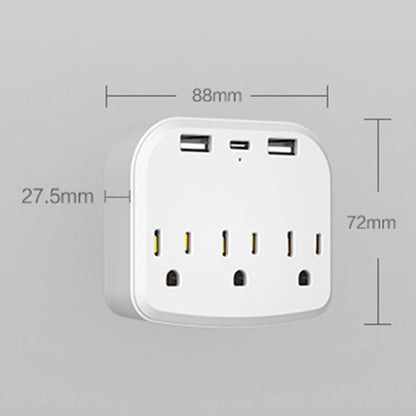 3 USB 3.4A US Plug Outlet Extender USB Wall-mounted Socket Charger