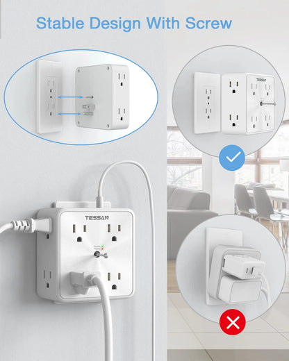 TESSAN Multi Outlet Splitter with 8 AC Outlets & 3 USB (1 USB C), Surge Protector Multi Outlet Extender for Home Office Dorm