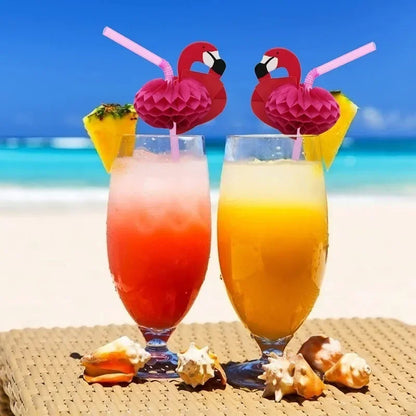 25/50pcs Flamingo Drinking Straws Tropical Umbrellas Pineapple Juice Cocktail Disposable Juice Straws