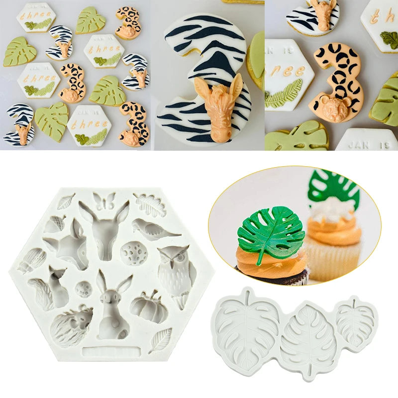 Forest Lion Turtle Leaves Animal Cookie Mold Short Eye Catching Design for Kids Jungle Themed Birthday Hawaii Party Baking Cake Decor