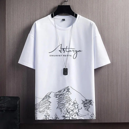 Drawstring Men's Casual Mountain Print Sets