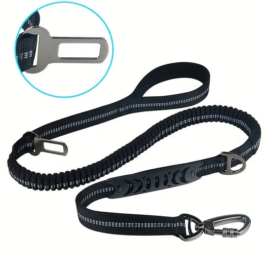 Nylon reflective multi-functional retractable dog leash with car safety buckle