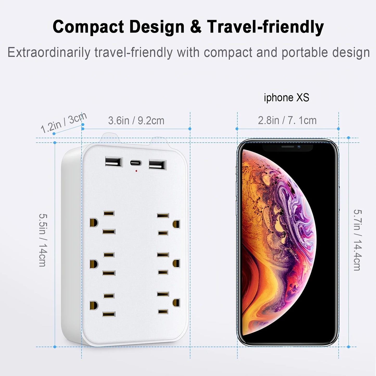 USB Wall Charger, Surge Protector, 6 Outlet Extender with 3 USB Ports(1 USB C)