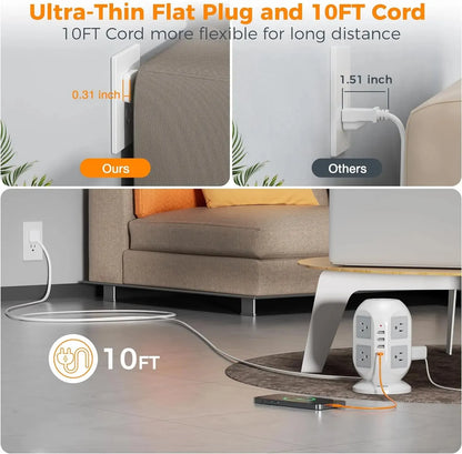 TESSAN Tower Surge Protector Power Strip with 8 Outlets 3 USB Ports 1 Type C