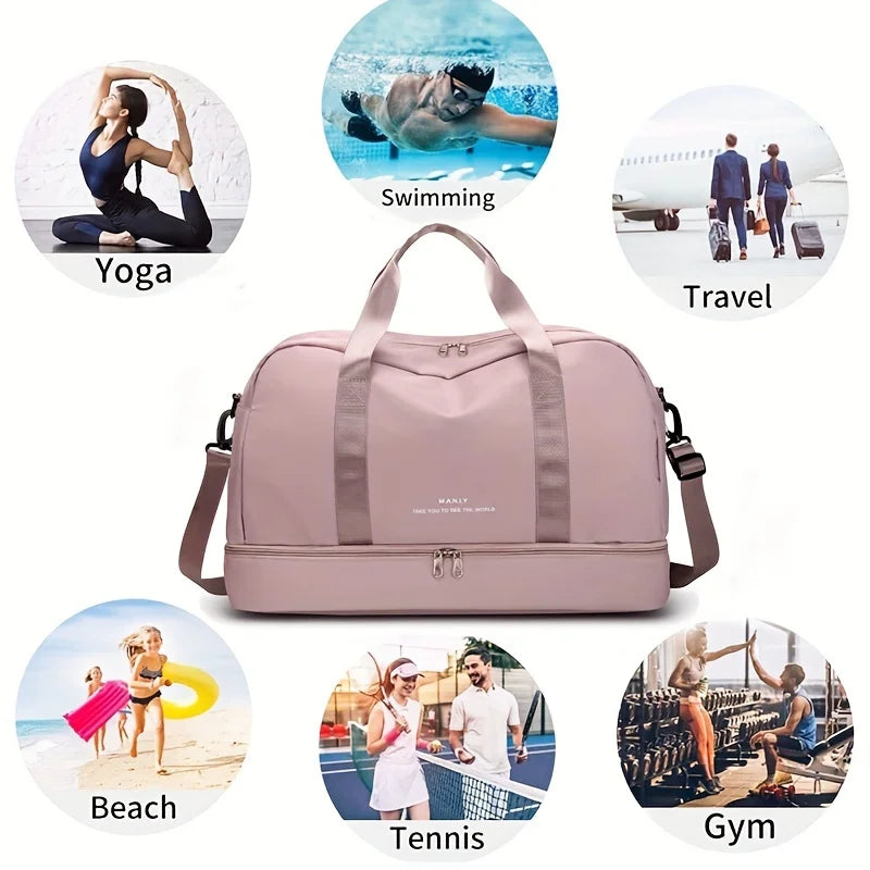 Expandable Travel Duffle Luggage Bag Sports Handbag Fitness Bag Large Capacity Women's One Shoulder Weekend Overnight Bag