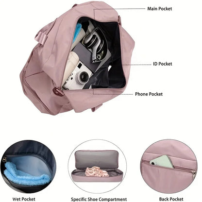 Expandable Travel Duffle Luggage Bag Sports Handbag Fitness Bag Large Capacity Women's One Shoulder Weekend Overnight Bag