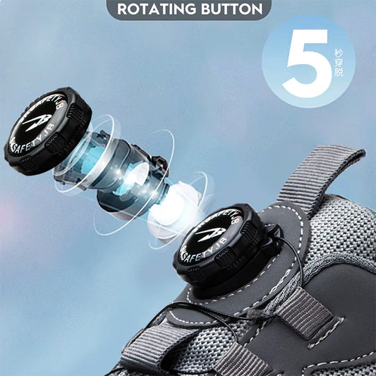 Rotating Button New Safety Sneakers Shoes Men Anti-smash Anti-puncture Work Shoes