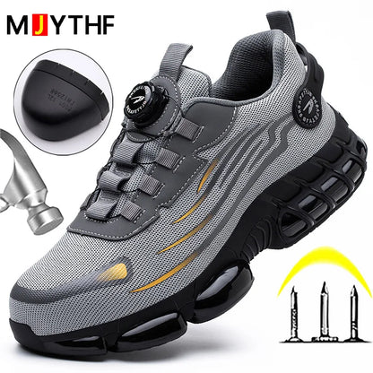 Rotating Button New Safety Sneakers Shoes Men Anti-smash Anti-puncture Work Shoes