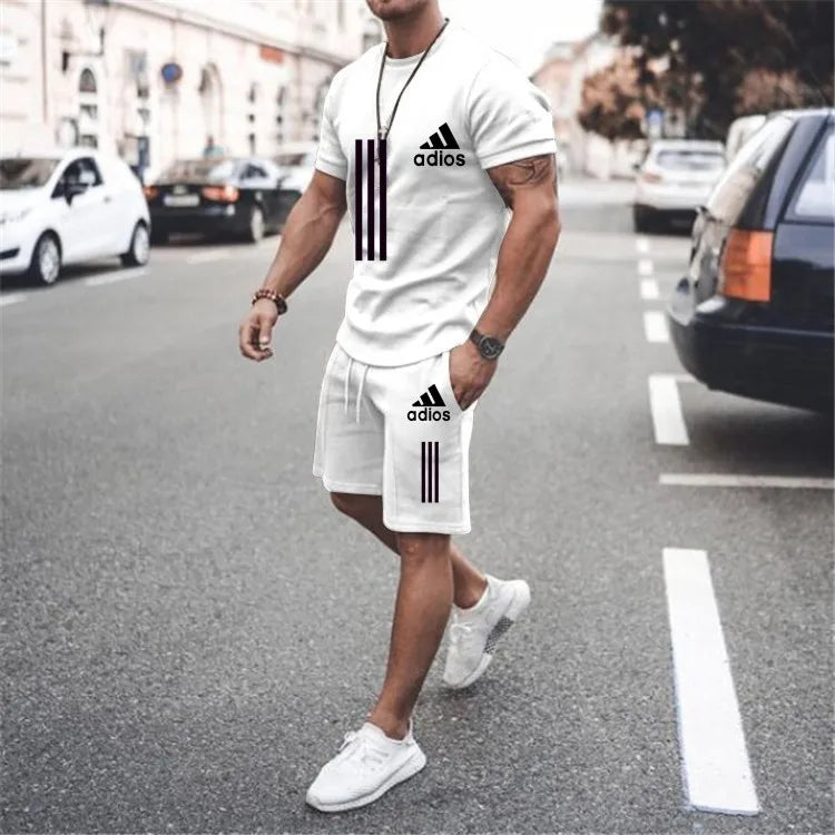 Summer Casual Jogging Pants Set Men's Two-piece Set-quick Drying