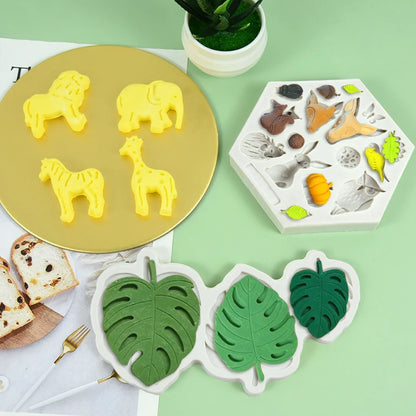 Forest Lion Turtle Leaves Animal Cookie Mold Short Eye Catching Design for Kids Jungle Themed Birthday Hawaii Party Baking Cake Decor