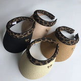 2019 New Woman's Sun Hats Female Leopard Bowknot Visor Caps Hand Made DIY Straw Summer Cap Casual Shade Hat Empty Top Hat Beach