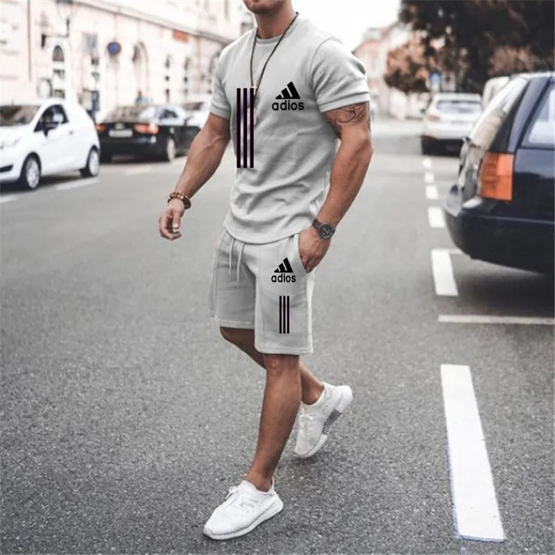 Summer Casual Jogging Pants Set Men's Two-piece Set-quick Drying