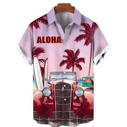 Seaside Holiday Take Men's Short Sleeve Collar Shirt New Handsome Loose Sand Beach Of Hawaii Big Yards Camisa Floral Casual