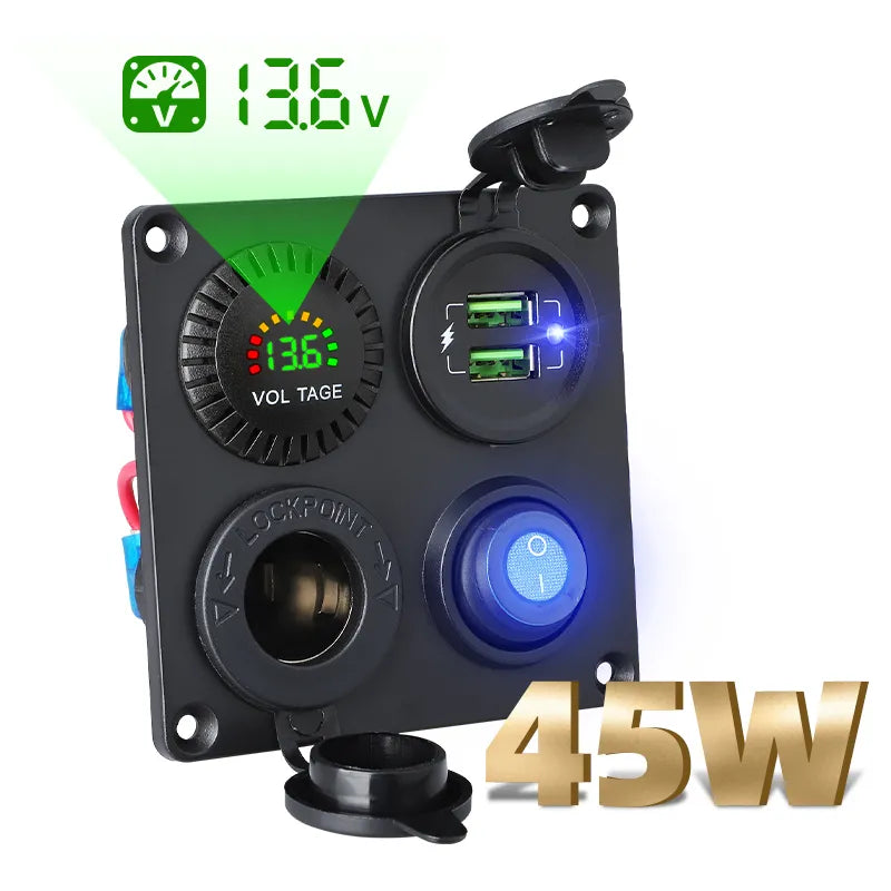 45W Car Charger Switch Panel