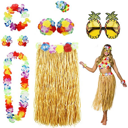 Hawaii Hula Skirt Costume Accessory Kit 8 Pack Eye Catching Short Length Perfect for Parties Holidays Decorations