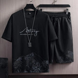 Drawstring Men's Casual Mountain Print Sets