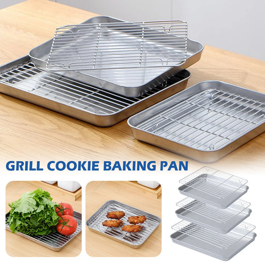 2pcs Baking Pan and Grill Oven Tray Drain Rack