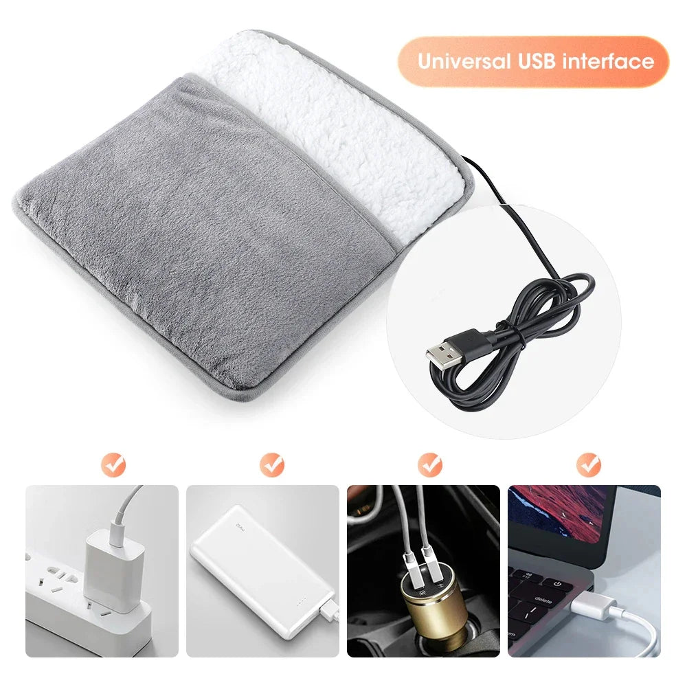 Winter USB Charging Electric Foot Heating Pad Universal Soft Plush Washable Feet Foot Warmer Heater Household Foot Warming Mat