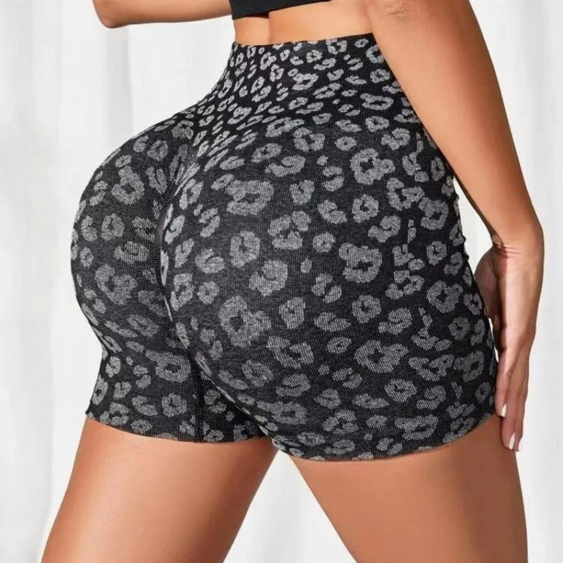 Leopard Print Shorts Women Slim Seamless Leggings High Waist Shorts