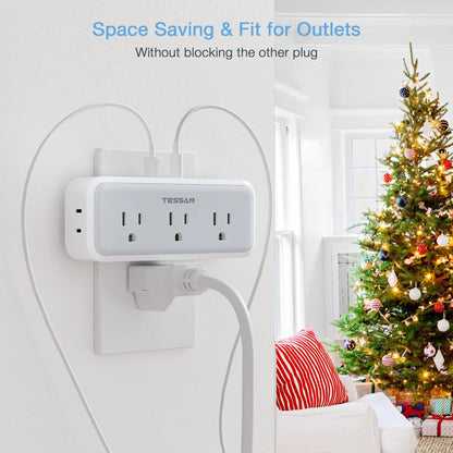 TESSAN Multi Plug Outlet Extender with 5 Outlets & 3 USB (1 USB C), Electrical Power Expander with Surge Protector Spaced