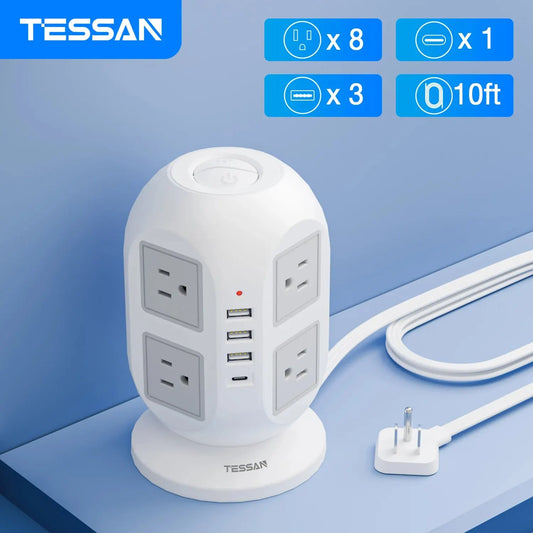 TESSAN Tower Surge Protector Power Strip with 8 Outlets 3 USB Ports 1 Type C